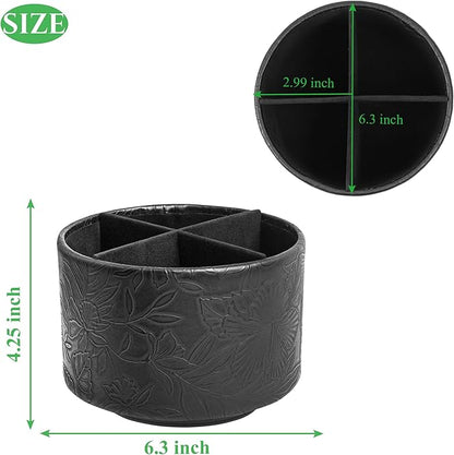 Hennaja Round Leather Art Supply Organizer, Remote Control Holder, 360 Degree - Image 2