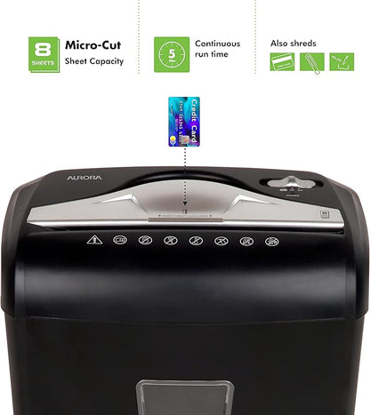 Aurora High-Security 8-Sheet Micro-Cut Paper Credit Card Shredder Black - Image 2