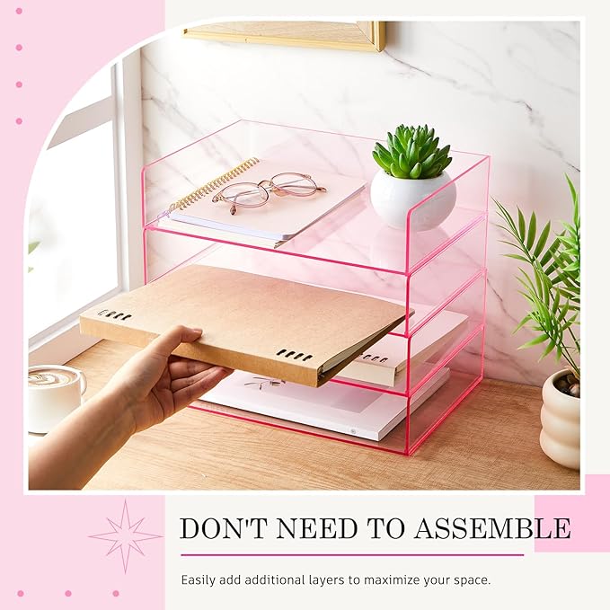 Harloon 4 Tier Acrylic Paper Tray 12.4 x 8.7 x 2.7 Inches Stackable Letter - Image 3