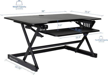 Rocelco 38" Large Height Adjustable Standing Desk Converter - Image 3