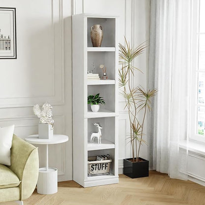 blini 5-Shelf Narrow Bookcase White Wooden Tall Bookshelves Floor Standing by blini