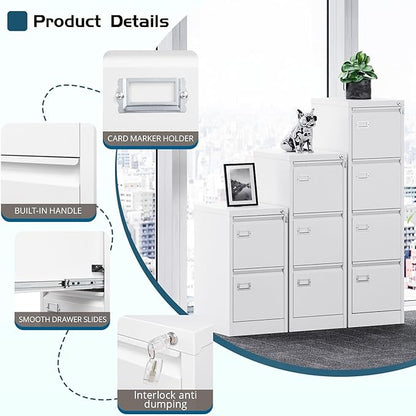 MIIIKO White 2 Drawer File Cabinet, Vertical Filing Cabinet - Image 5