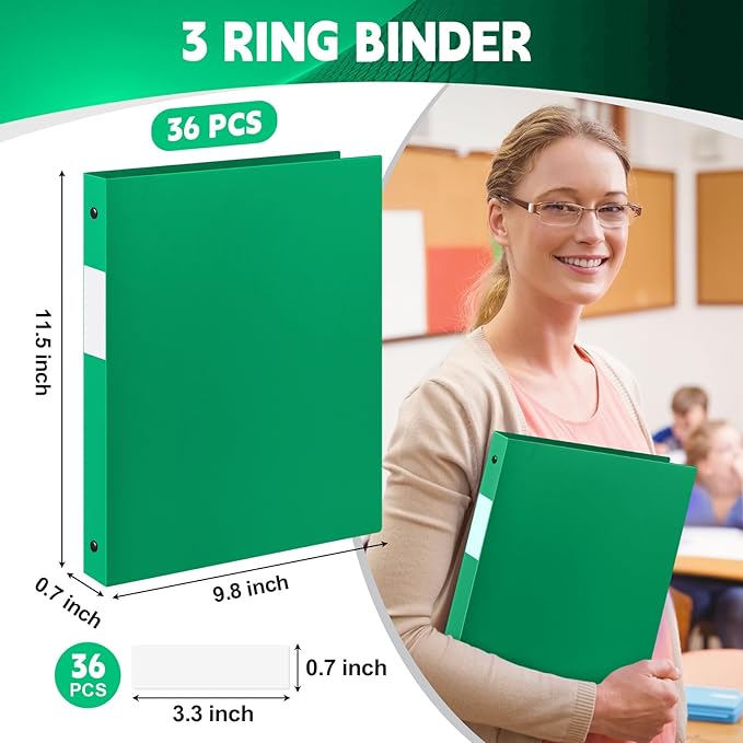 Henoyso 36 Pcs 3 Ring Binder 0.5 Inch Round Fits Letter Size 8.5'' x 11'' Paper - Image 3