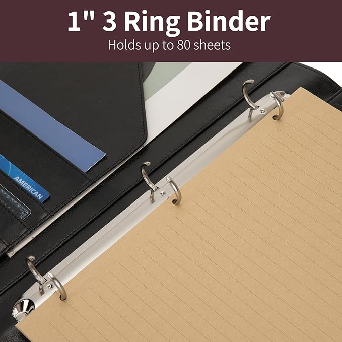 Geslun Vegan Leather 3 Ring Binder, 8.5 x 11 Letter Size Folio - Image 4