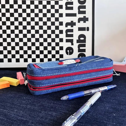 Haumei Canvas Pencil Case Large Capacity, Big Denim Pen Pouch - Image 6