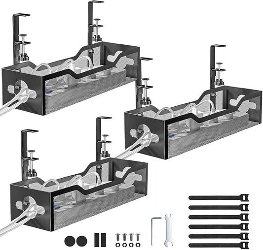 Under Desk Cable Management Tray 3 Pack, Cable Management Under Desk No Drill by Litwaro