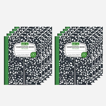 ECONAMA Composition Notebooks Pack of 10 Wide Ruled 200 Pages 9.75"x7.5" Black - Image 2