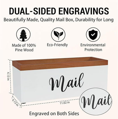 100% Real Wood Mail Organizer for Countertop, Dual-Sided Mail Script Design - Image 4
