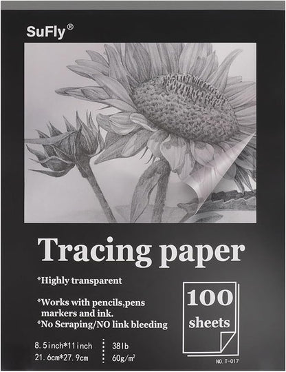 Tracing Paper 8.5x11 inch, 100 Sheets Transparent Vellum Paper by SuFlyDirect