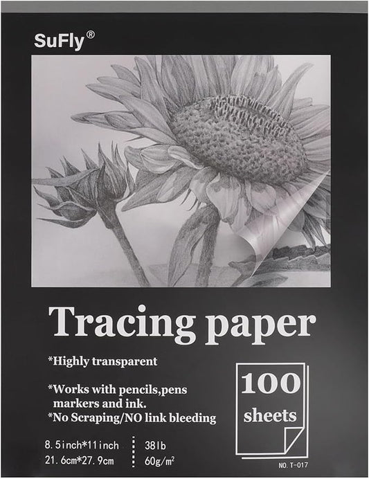 Tracing Paper 8.5x11 inch, 100 Sheets Transparent Vellum Paper by SuFlyDirect
