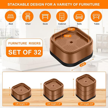 shouwuhho 32 Pack Furniture Risers Adjustable Bed Risers Heavy Duty Lifts - Image 2