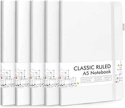 feela 5 Pack Notebooks Journals Bulk, Hardcover Notebook Classic Ruled Lined by feela
