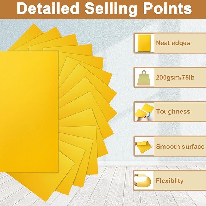Silunkia 100 Sheets Yellow Cardstock 8.5 x 11 Scrapbooking Paper, 200gsm/75lb - Image 3