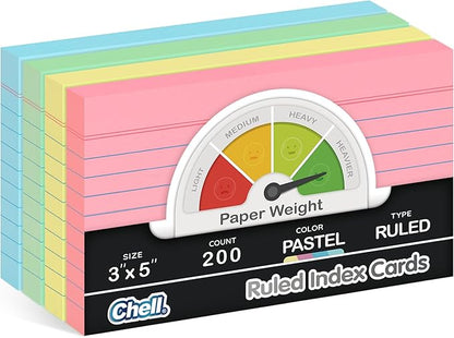 Chell Extra Heavyweight Index Cards 3x5 Inch, No Bleed-Through, Ruled Front and by chell