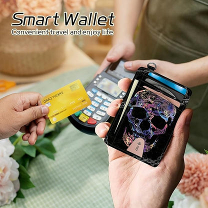 BWEGRHE Small Travel Wallets, Shackle Skull Slim Minimalist Front Pocket Wallet - Image 4