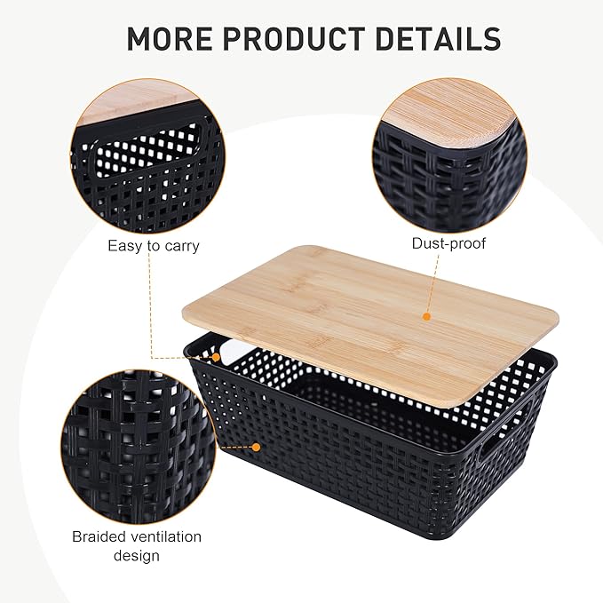 Anywish Storage Bins with Lids 8 Packs, Plastic Storage Bins with Bamboo Lids - Image 4