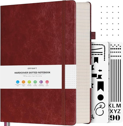 OFFIGIFT Dotted Journal Notebook, 312 Numbered Pages Large B5 Hardcover Leather by OFFIGIFT
