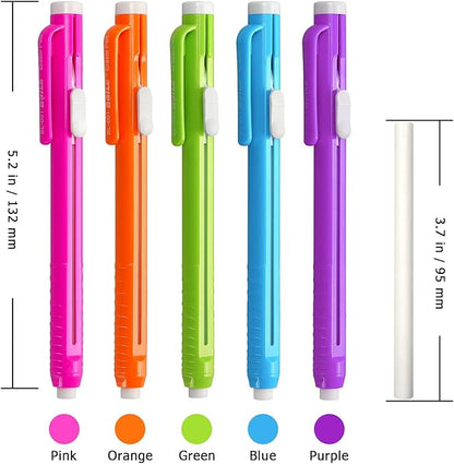 Retractable Mechanical Eraser Pen, Pen-Style Erasers Assorted Color, 5 Pack - Image 2