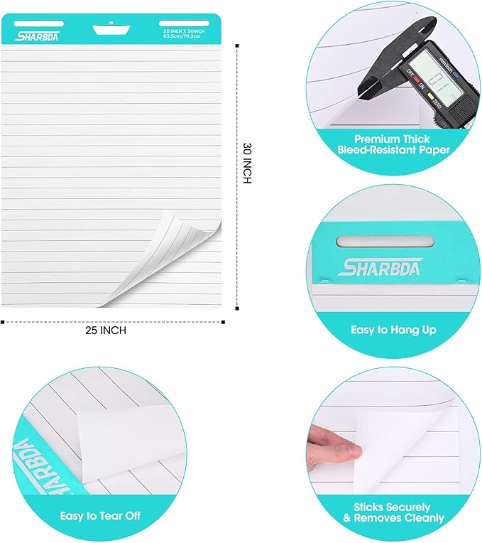 SHARBDA Lined Sticky Easel Pad, 25 in x 30 in, Flip Chart Paper, Sticky Chart - Image 7