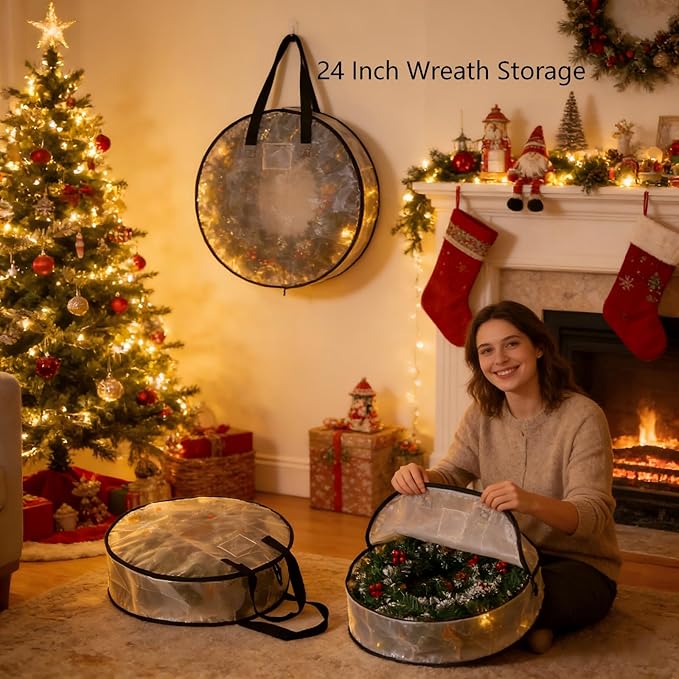 PWRSC 2 Pack Wreath Storage Bag, Christmas Decoration Garland Container - Image 4