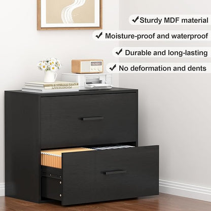 FATIGOS Lateral File Cabinet, Wood Black File Cabinet - Image 7