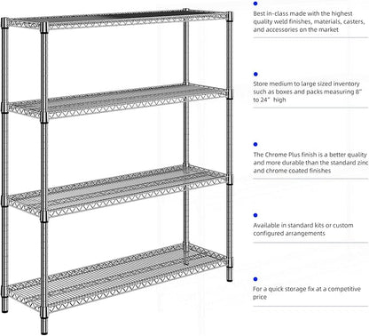 M MZG 1760 LBs 4 Tier Storage Rack Metal Wire Shelving Unit, Storage Standing - Image 8