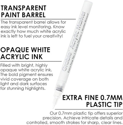 Grabie 6 White Extra Fine Tip Acrylic Paint Marker Set, 6 Pack, 0.7mm Acrylic - Image 3