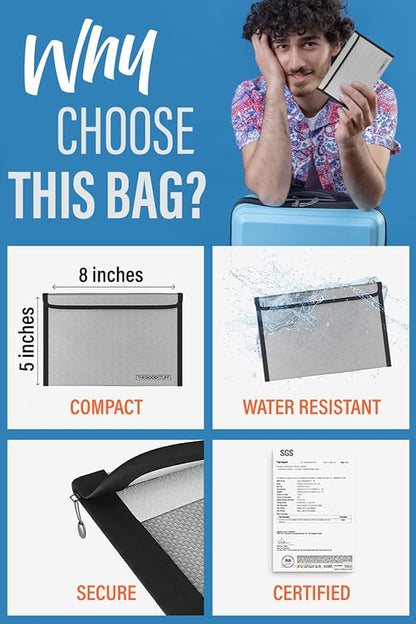 Fireproof Document Bag Envelope Size: 8" x 5" Fireproof Cash Bags - Image 5
