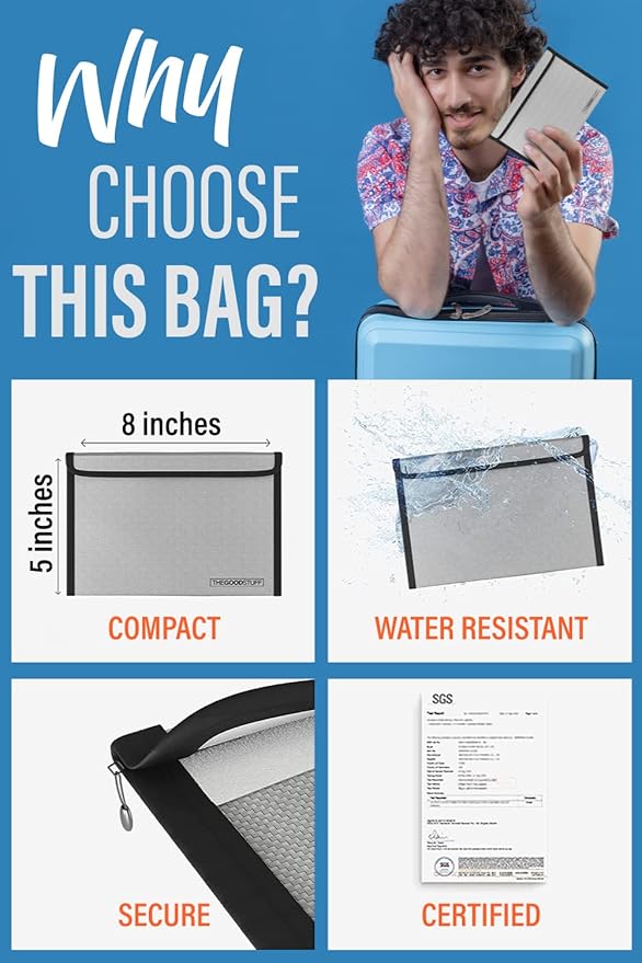 Fireproof Document Bag Envelope Size: 8" x 5" Fireproof Cash Bags - Image 4