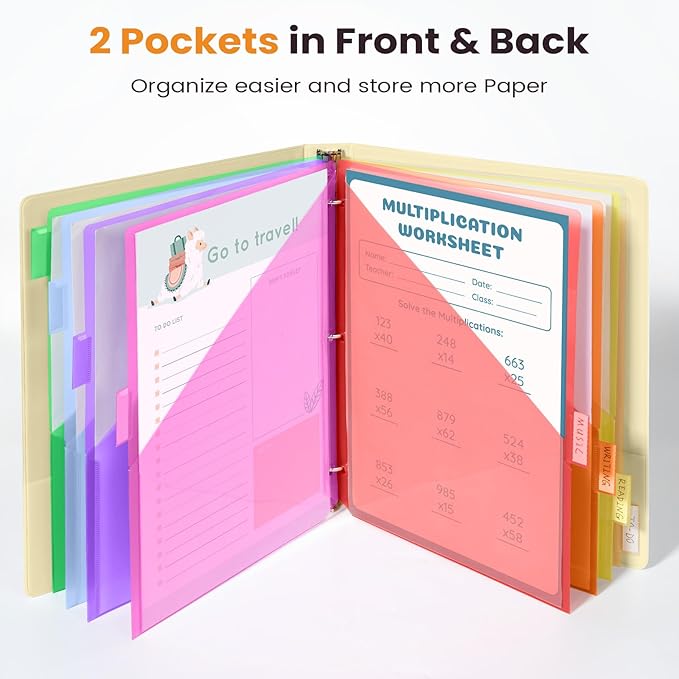 Sooez 8 Count Dividers with Pockets, 8 Tabs Binder Dividers - Image 3