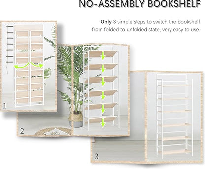 4NM No Assembly 6 Tiers Folding Bookshelf Storage Shelves Vintage Bookcase - Image 6