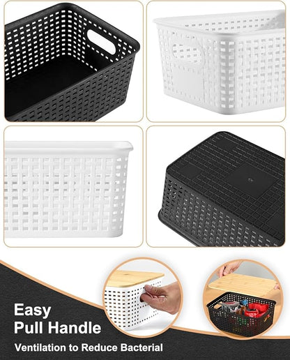 6 Pack Storage Bins with Bamboo Lids, Plastic Storage Baskets and Storage - Image 4