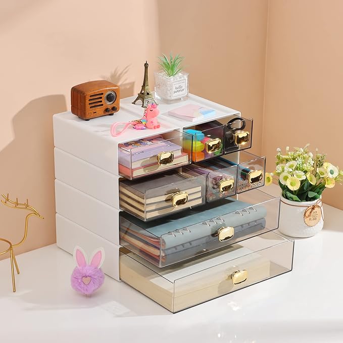 OSteed Spacious Desktop Storage Box, 1 Large 1 Middle & 2 Small Storage Drawers - Image 5