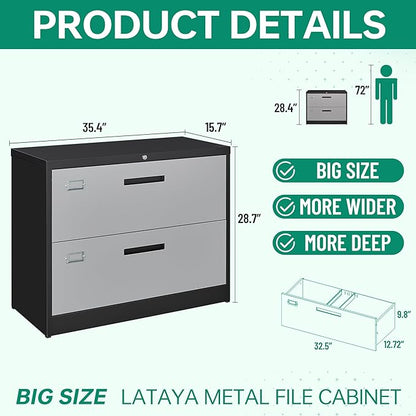 Letaya File Cabinet with Lock-Lateral 2 Drawer Metal Filing - Image 3
