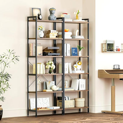 Casaottima Book Shelf Set of 2, 6 Tier Tall Bookshelf, Modern Wood Bookcase - Image 5