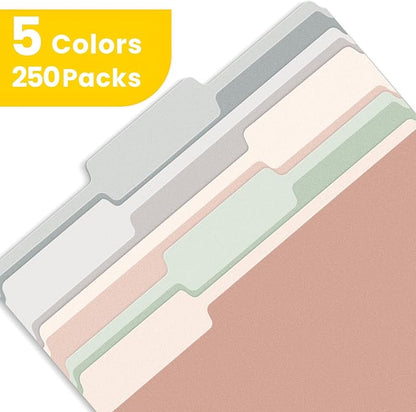 SUNEE File Folders Letter Size Pastel Colors, 250 Pack Manilla Folders 8.5 x 11 - Image 2