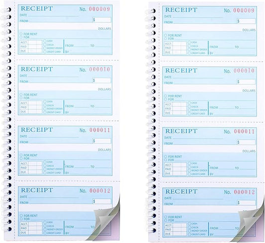 2 Packs Receipt Book with Carbon Copies, Money and Rent Receipt Book, 3-Part by Yeplan