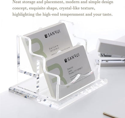 YUXUN Clear Acrylic 2-Tier Business Card Holder – 2-Slot Desk Organizer - Image 6