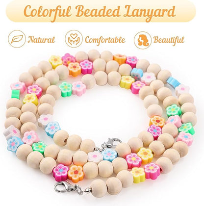 Teacher Lanyard with ID Holder Flower Cute Wooden Beaded Lanyards - Image 3