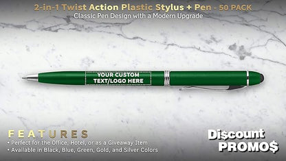 DISCOUNT PROMOS Custom Twist Action Plastic Stylus Pens, Personalized Bulk Pack - Image 2
