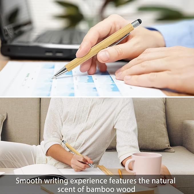 lyforx Bamboo Pens Bulk with Touch Stylus Tip Wooden Bamboo Pens Engraving - Image 5