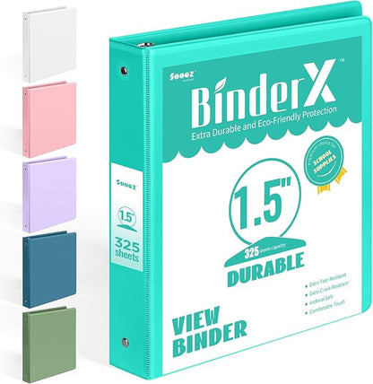 BinderX Extra Durable 1.5 Ring Binder, Round Ring 1.5 Inch Binders, Fits 325 by Sooez
