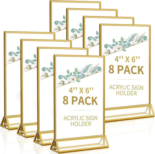 Smarpau 4x6 Gold Acrylic Sign Holder Table Number Holders 8 Pack Vertical by Smarpau