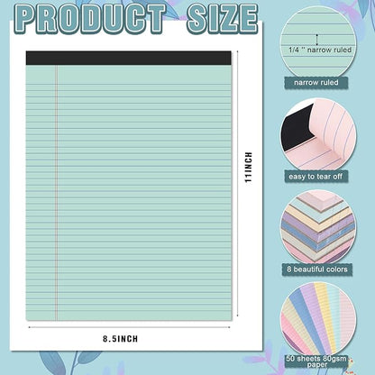 Fuutreo 8 Pcs 8.5'' x 11'' Colored Legal Pad Writing Pads Narrow Ruled 50 - Image 2