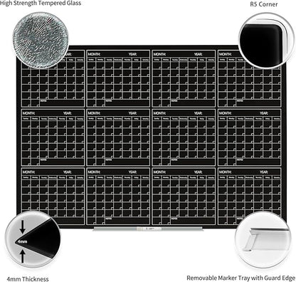Magnetic Whiteboard Calendar Black Glass Board Yearly Calendar - Image 2