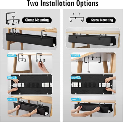 Desk Cable Management Tray, Fabric Cable Organizer, No Drill Large Clamp/Screw - Image 4