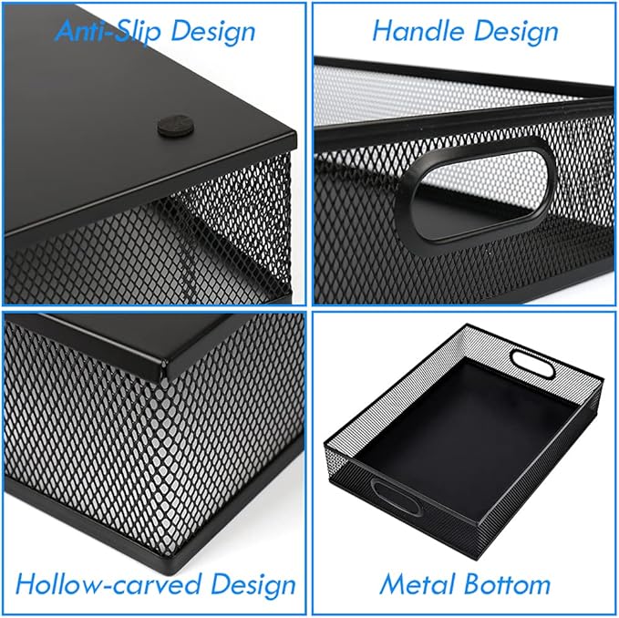 EsOfficce 2Pcs Desk Drawer Organizer, Stable Metal Mesh Desk Storage Tray - Image 4