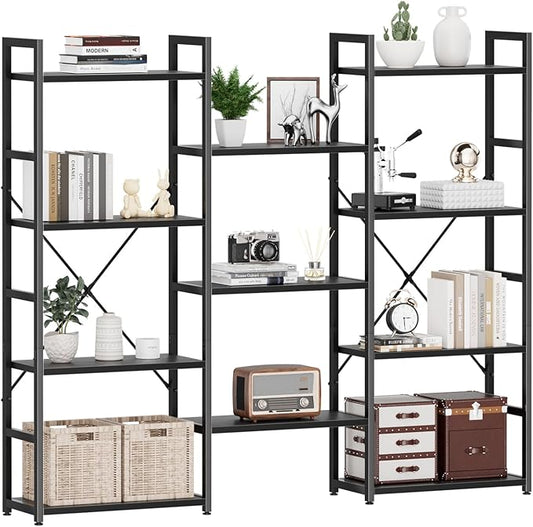 NUMENN Triple Wide 4 Tier Bookshelf, Adjustable Rustic Industrial Style by NUMENN