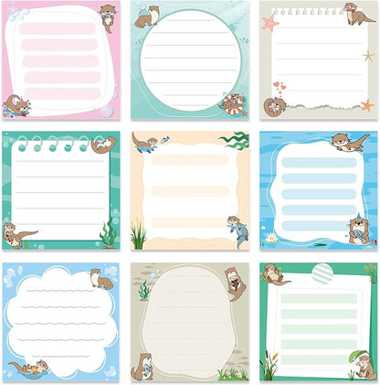 Lovarywow Otter Sticky Notes Gifts, 9 Pack Cute Sea Otter Notepads 3x3 Inch by Lovarywow