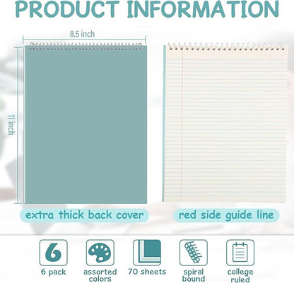 Maitys 6 Pcs Legal Pad Steno Spiral Notebook 8.5" x 11" Top Bound Spiral Pads - Image 2